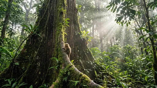 Small Monkey on Giant Rainforest Tree