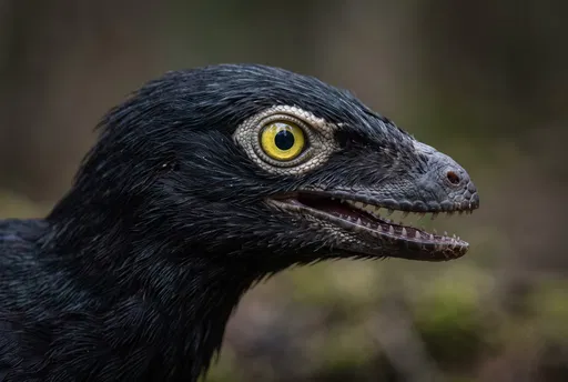 Close-Up Profile of Feathered Microraptor Dinosaur