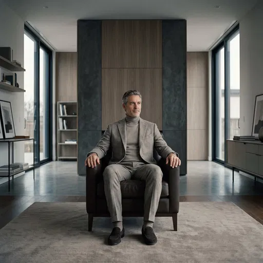 Businessman in Greige Suit in Modern Office