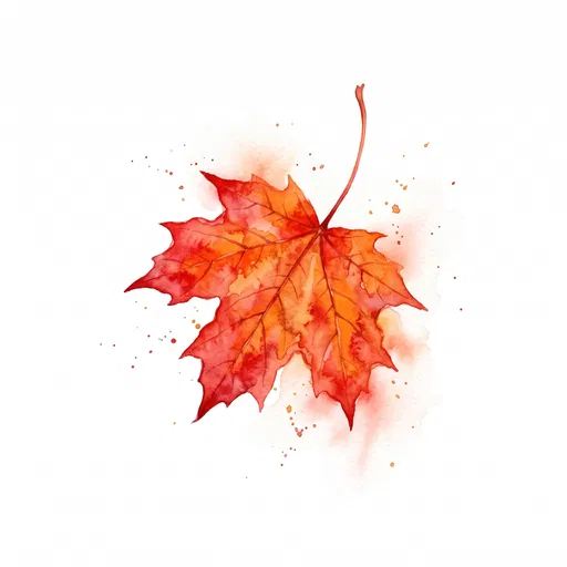 Watercolor Red and Orange Maple Leaf