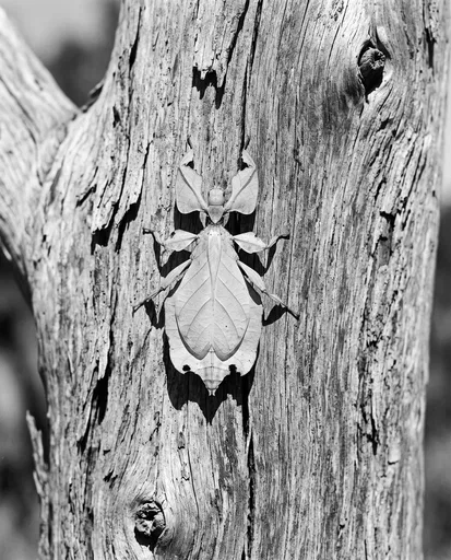 Monochrome Leaf Insect on Tree Bark