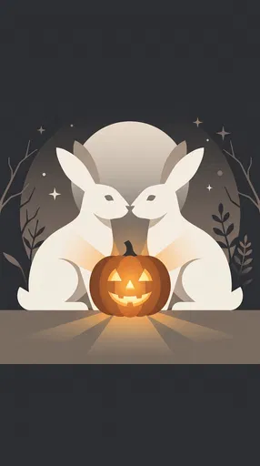 Minimalist White Rabbits With Glowing Pumpkin