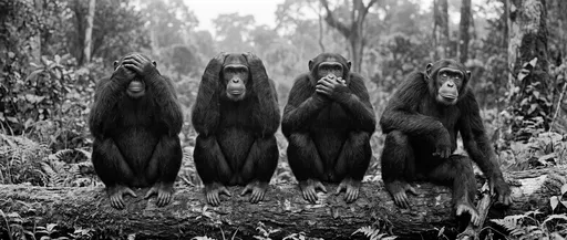 Four Chimpanzees in Wise Monkey Poses