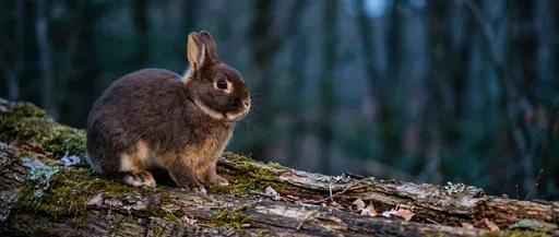 Brown Dwarf Rabbit on Mossy Forest Log