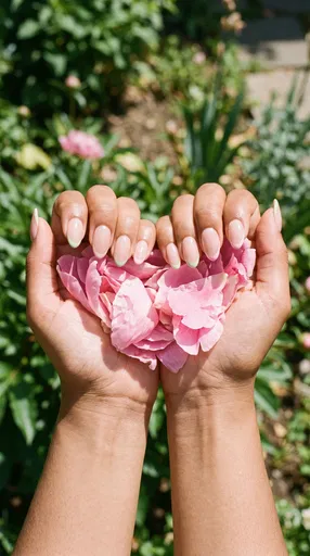 Cupped Hands Holding Pink Peony Petals