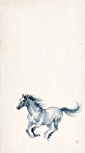 Sumi-e Ink Wash Running Horse Illustration