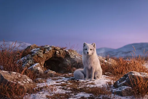 Arctic Snow Fox Outside Tundra Den
