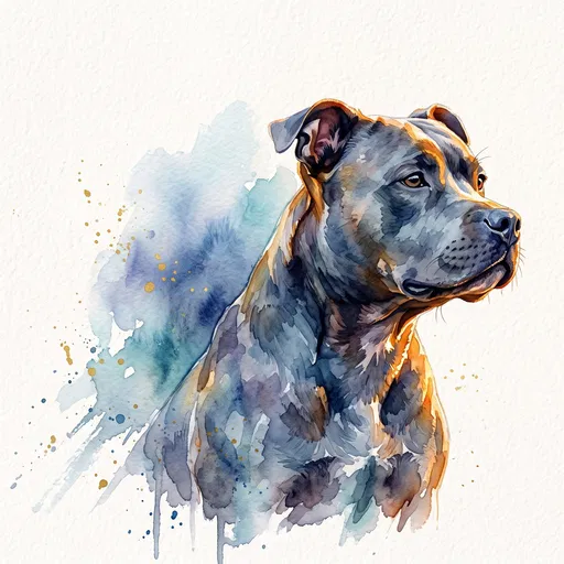 Watercolor Blue Staffordshire Bull Terrier Portrait