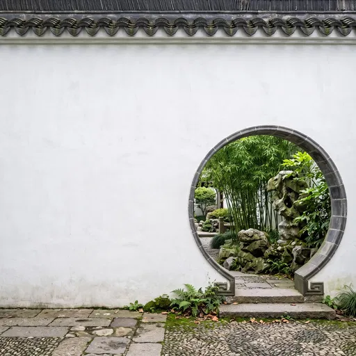 Traditional Suzhou Garden Moon Gate