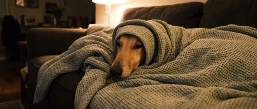 Fawn Greyhound Wrapped in Cozy Blanket