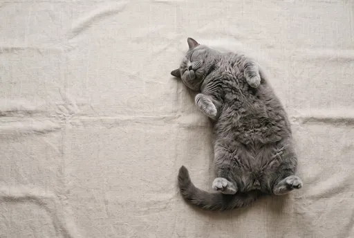 Gray Cat Sleeping on Beige Linen