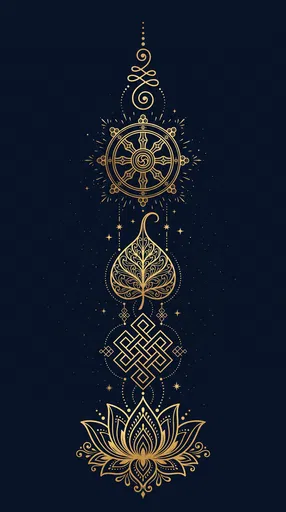 Gold Buddhist Symbols on Dark Blue