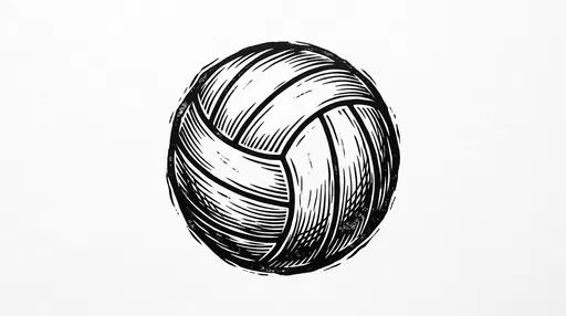 Woodcut Style Black Ink Volleyball Illustration