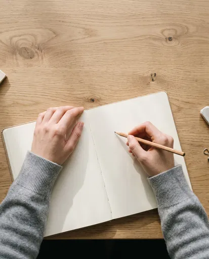 Overhead Hands Drawing in Blank Sketchbook