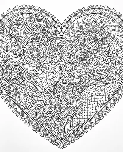 Intricate Zentangle Heart Coloring Page
