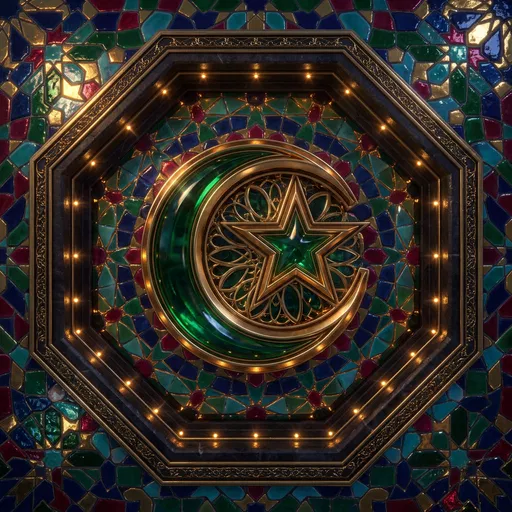 Gold and Emerald Crescent Star Emblem