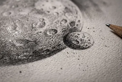Macro Graphite Drawing of Cratered Planets