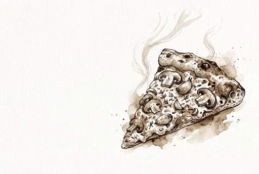 Sepia Ink Mushroom Pizza Slice Illustration