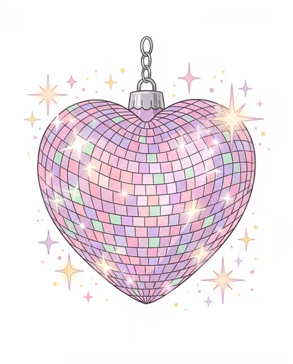 Pastel Heart Disco Ball Illustration