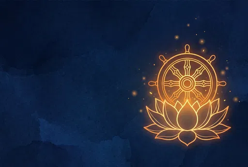 Glowing Golden Dharma Wheel and Lotus
