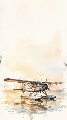 Watercolor and Graphite Floatplane Sketch