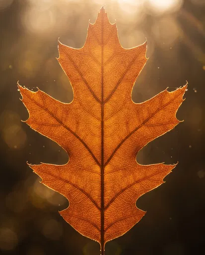 Backlit Symmetrical Autumn Red Oak Leaf
