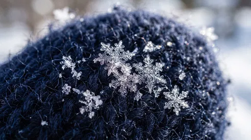 Macro Snowflakes on Navy Wool