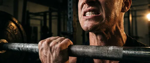 Close-Up of Athlete Grimacing With Barbell