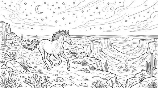 Wild Mustang Desert Night Coloring Page