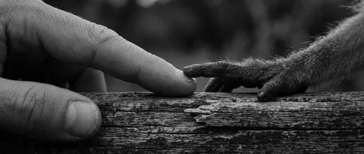 Human and Monkey Fingers Gently Touching