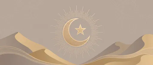 Golden Crescent Emblem Over Minimalist Desert Dunes