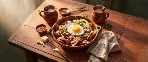 Traditional Mexican Chilaquiles Rojos Breakfast