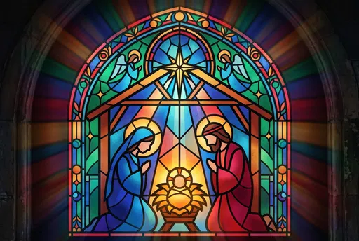 Stained Glass Christmas Nativity Window Illustration