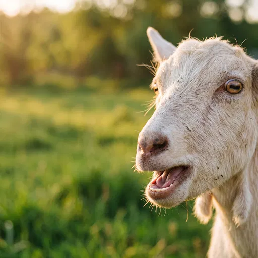 Startled White Goat in Golden Light