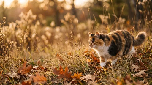 Calico Cat in Autumn Meadow
