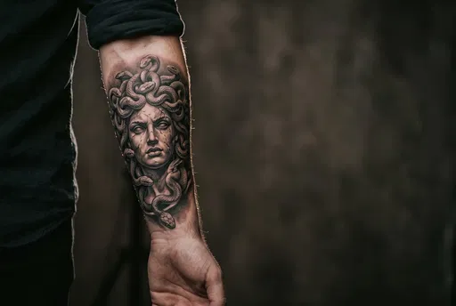 Man's Forearm with Medusa Tattoo