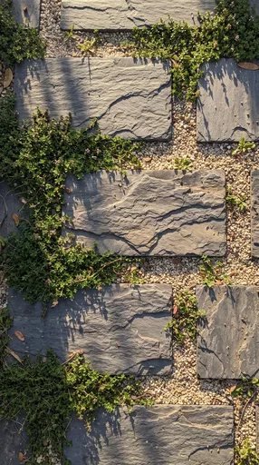 Grey Slate Stepping Stones With Creeping Thyme