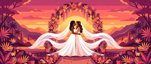 Two Brides Kissing Under Floral Arch