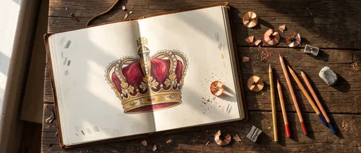 Colored Pencil Crown Drawing in Sketchbook