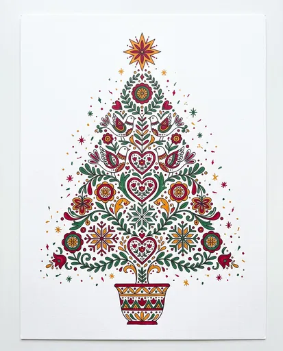 Scandinavian Folk Art Christmas Tree Illustration