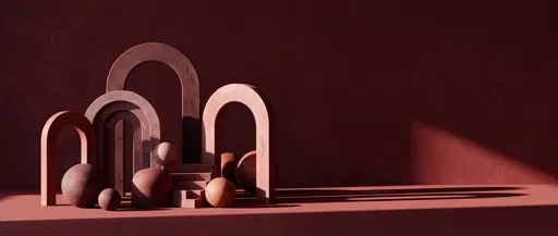Burgundy Plaster Arches and Spheres Still Life