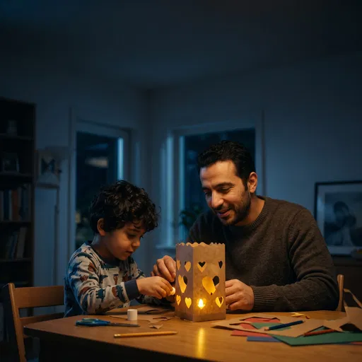 Father and Son Making Heart Lantern
