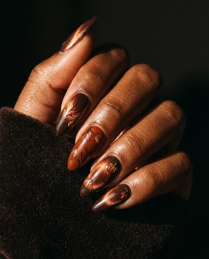 Autumn Copper Cat-Eye Nail Art