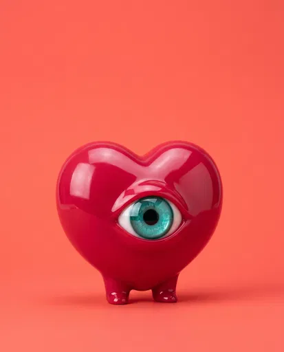 Glossy Red Heart Figure With Turquoise Eye