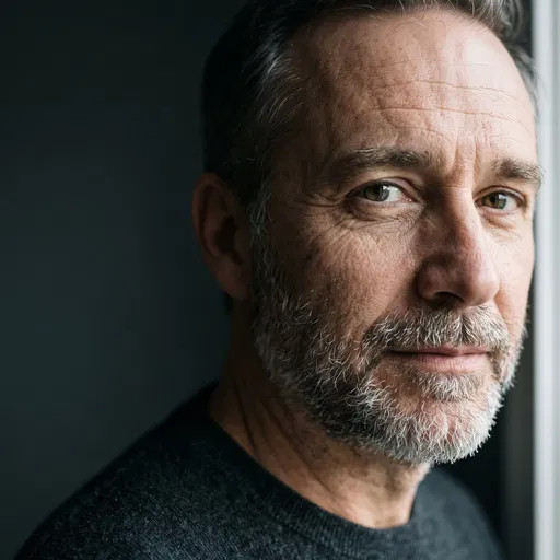Close-Up Portrait of Middle-Aged Bearded Man