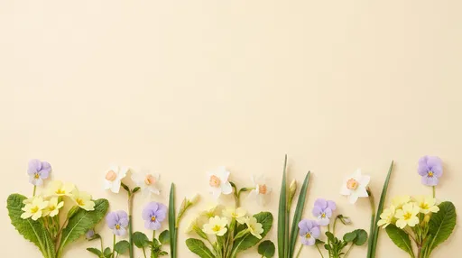 Pastel Spring Flowers Border with Copy Space