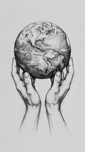 Stippled Ink Drawing of Hands Holding Earth