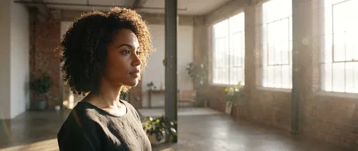 Woman in Sunlit Industrial Loft
