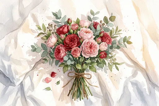 Watercolor Rose and Eucalyptus Bouquet