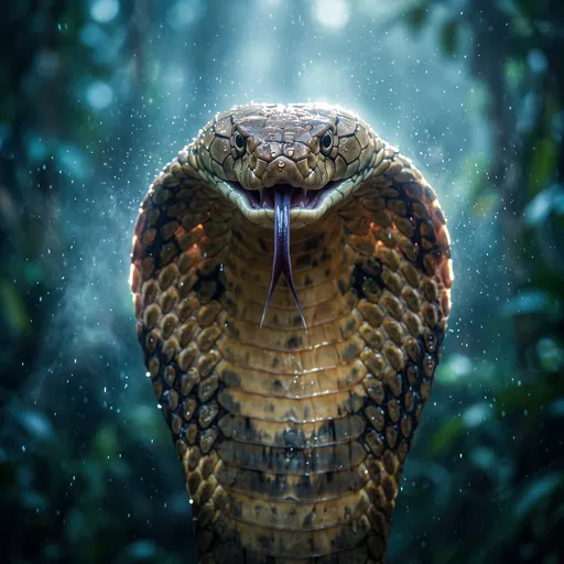 Backlit King Cobra Hissing in Mist